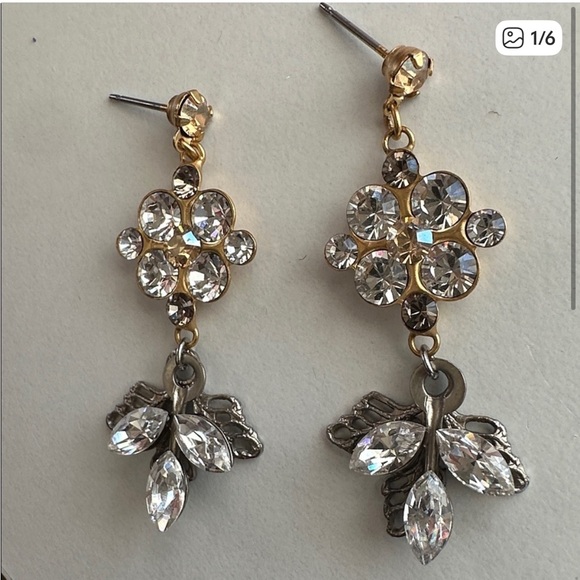 Jewelry - Gold & Silver Floral Crystal Drop Earrings | Vintage Glam Statement Dangle